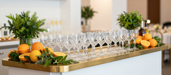 Full mocktail bar setup with citrus