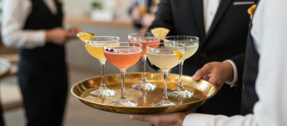Waitstaff with tray of pre-made mocktails