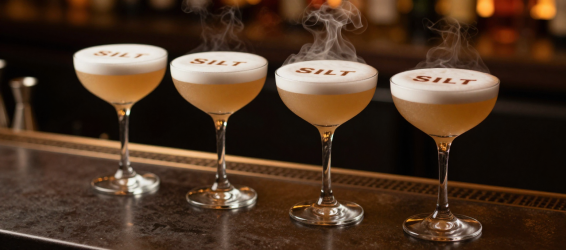 Lineup of identical branded mocktails